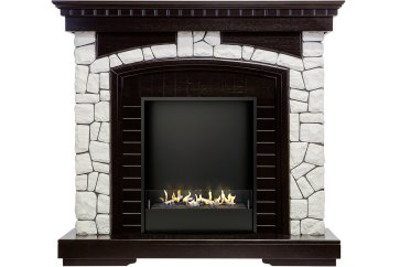 Биокамин в портале Firezo Glasgow Венге белый камень, стандарт